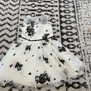 White and Black Spaghetti Strap Fit and Flare Dress
